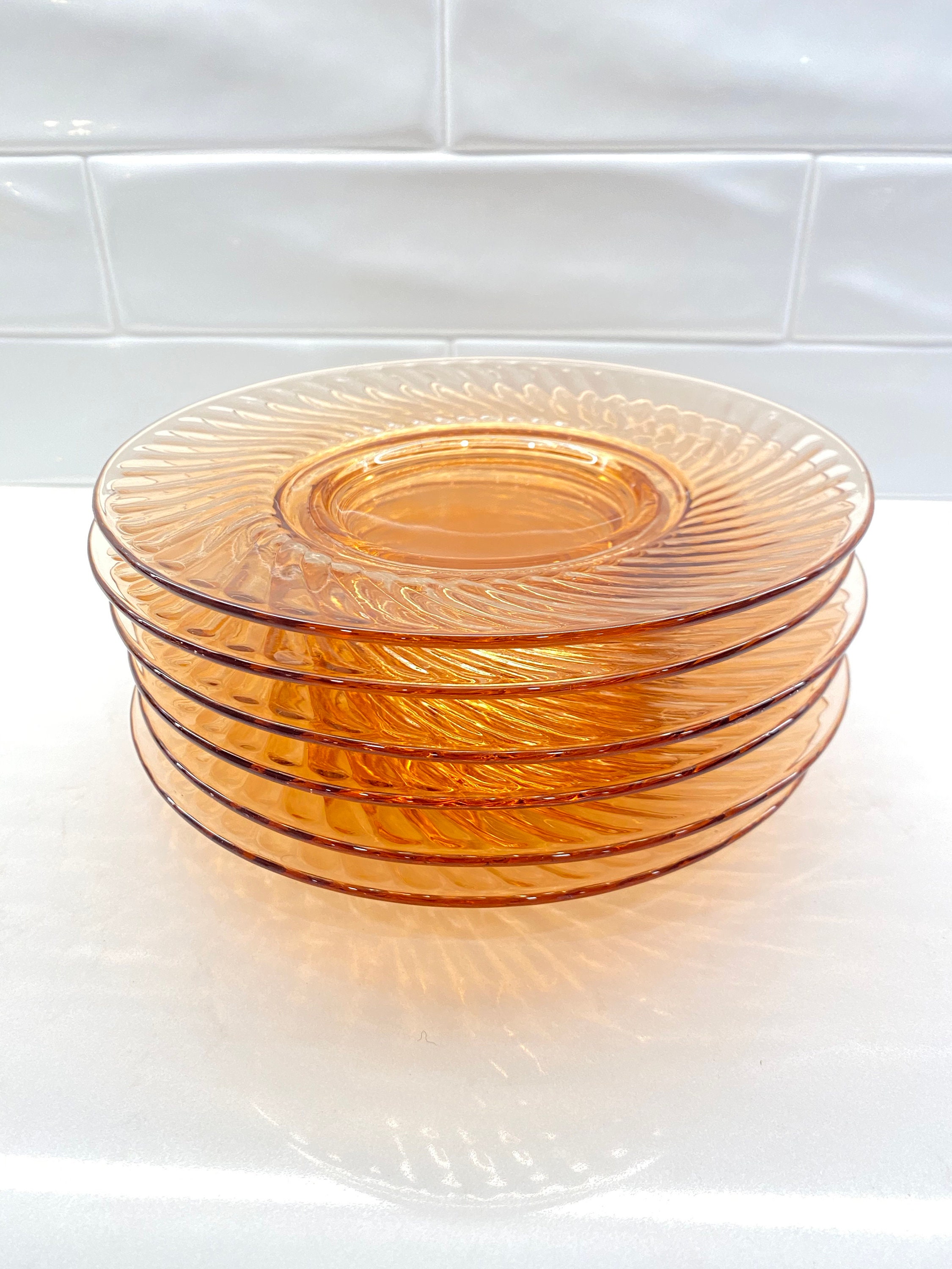 Set 6 Vintage Rosaline Pink Swirl Glass Plates Etsy