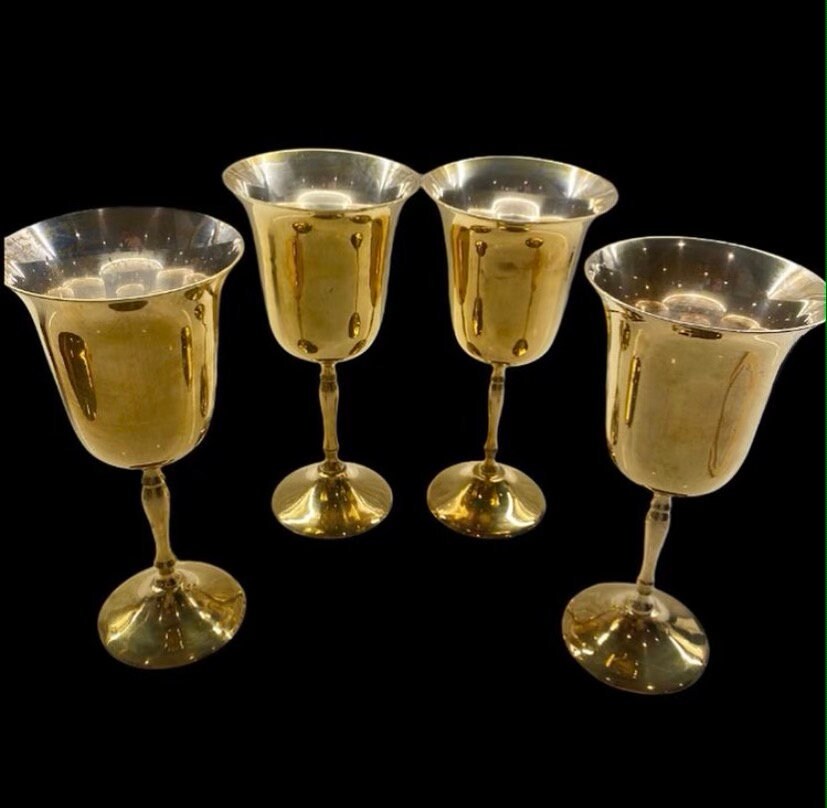 Set 4 Vintage Brass Goblets Etsy