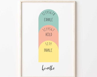 Breathe . Bright Pastel . Anxiety . Mental Health . Psychology . Emotions . Social Work . Counseling Poster . Therapist Office .  Printable