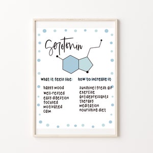Serotonin . Mental Health Poster . Psychology . Therapy Counseling Art . Brain . Counselor Therapist Office . Printable Instant Download