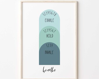 Breathe . Blue . Anxiety Technique . Mental Health . Psychology . Emotions . Social Work . Counseling Poster . Therapist Office .  Printable