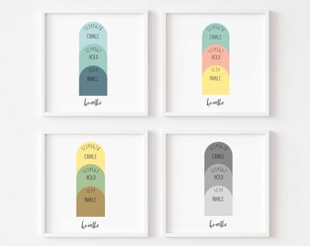 Breathe Set of 4 . Anxiety Technique . Mental Health . Psychology . Social Work . School . Counseling Poster . Therapist Office .  Printable