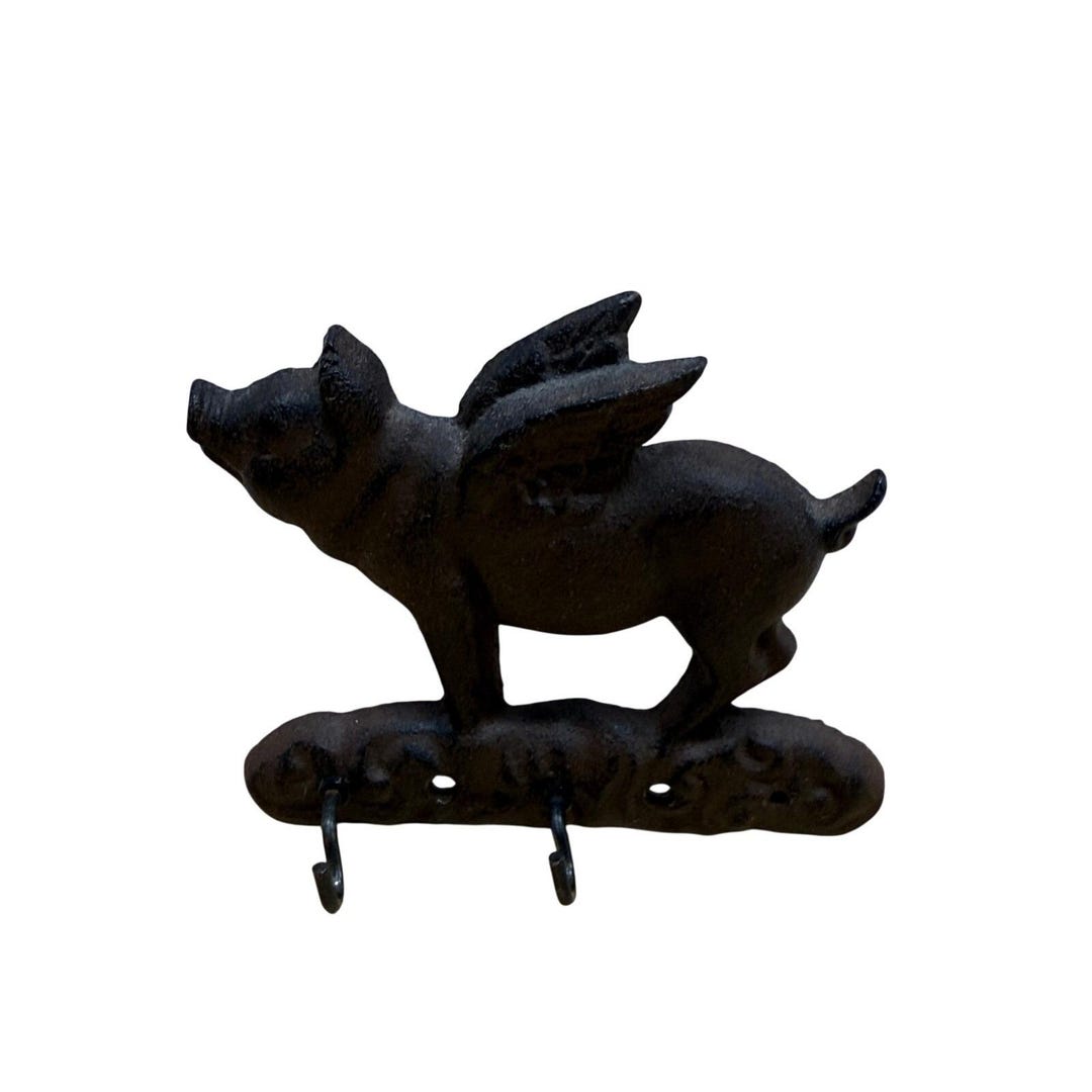 Key Rack Pig Cast Iron Flying Pig Wall Hook Rack Brown Farmhouse Rustic Key Holder ...