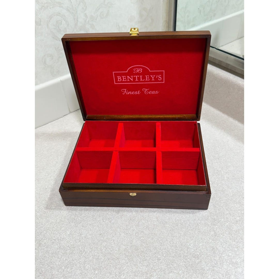 Bentleys Finest Teas Wooden Tea Box Chest 6 Compartment Red Lining ...