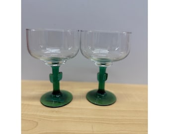 Juego de 2 copas para margarita Libbey Cactus con tallo de saguaro verde y cuenco transparente, fabricadas en EE. UU.