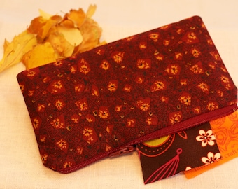 Handmade Recycled Zip Pouch - RED RUST WiseActCreations