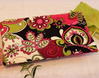 Handmade Recycled Zip Pouch - PINK GREEN FLORAL WiseActCreations