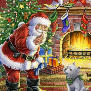 Santa Christmas panel with dog