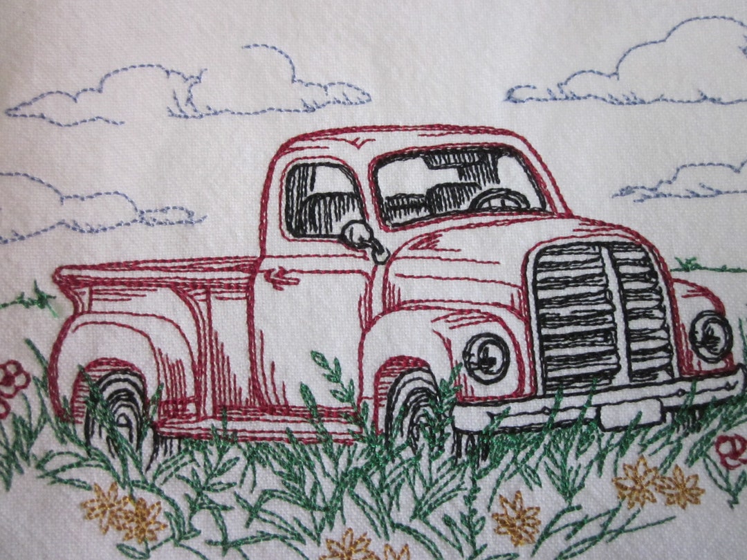 Red Truck Kitchen Towel/red Truck Dish Towel/retro Truck/red Truck/red