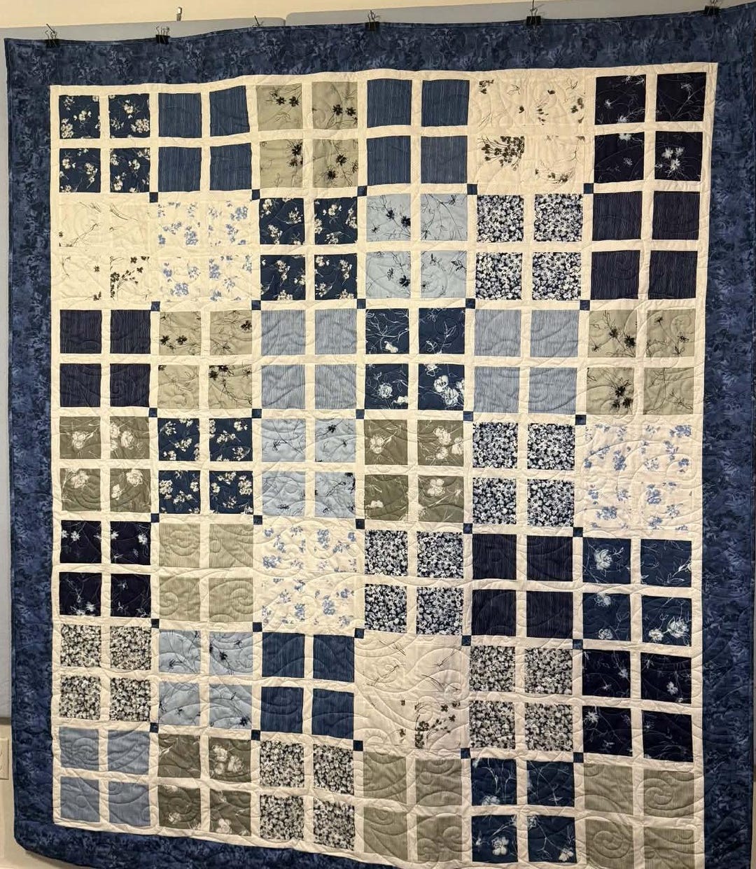 Blue Floral Patchwork Quilt – Full/queen Size, 100% Cotton Fabric - Etsy