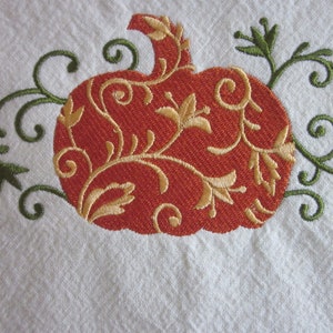 Embroidered Pumpkin Tea Towel: Fall Kitchen Decor, Cotton Dish Towel