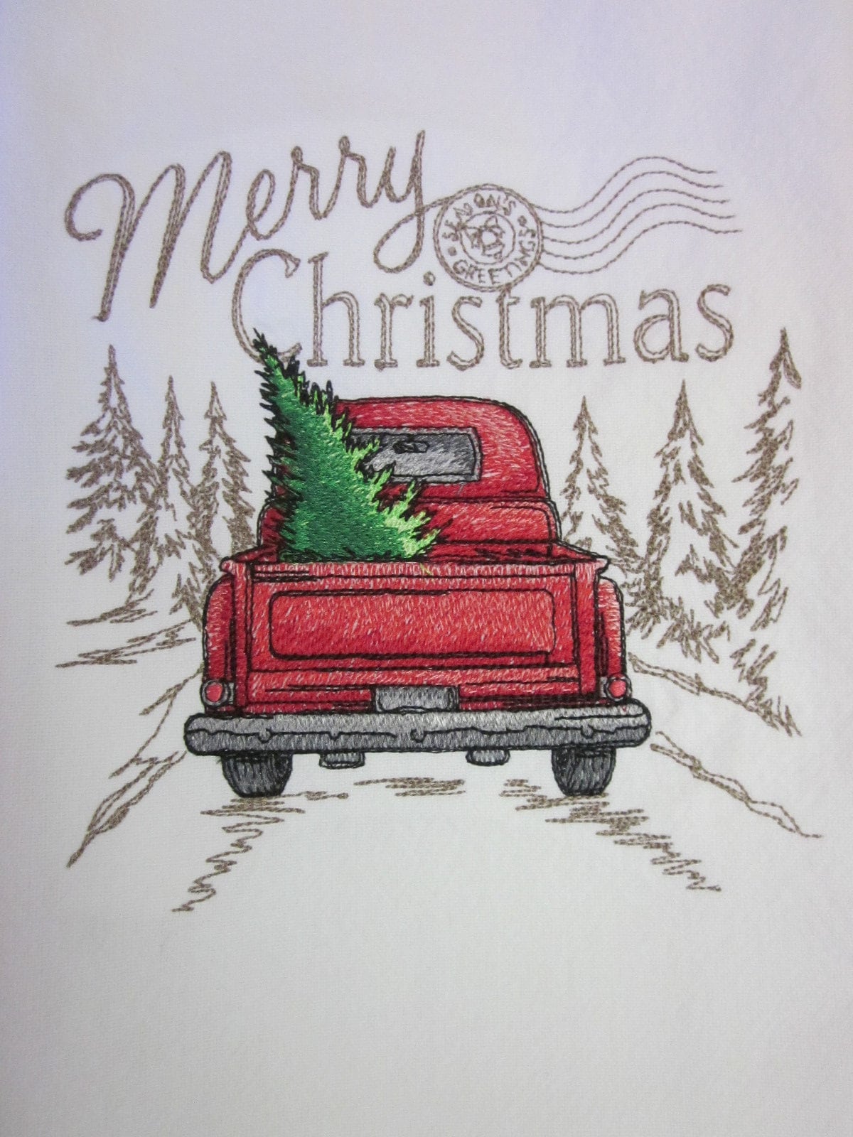 Embroidered Red Christmas Truck/red Truck With Christmas Tree/merry