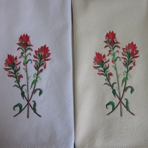 Embroidered Indian Paintbrush Dish Towel: Cotton Kitchen Decor