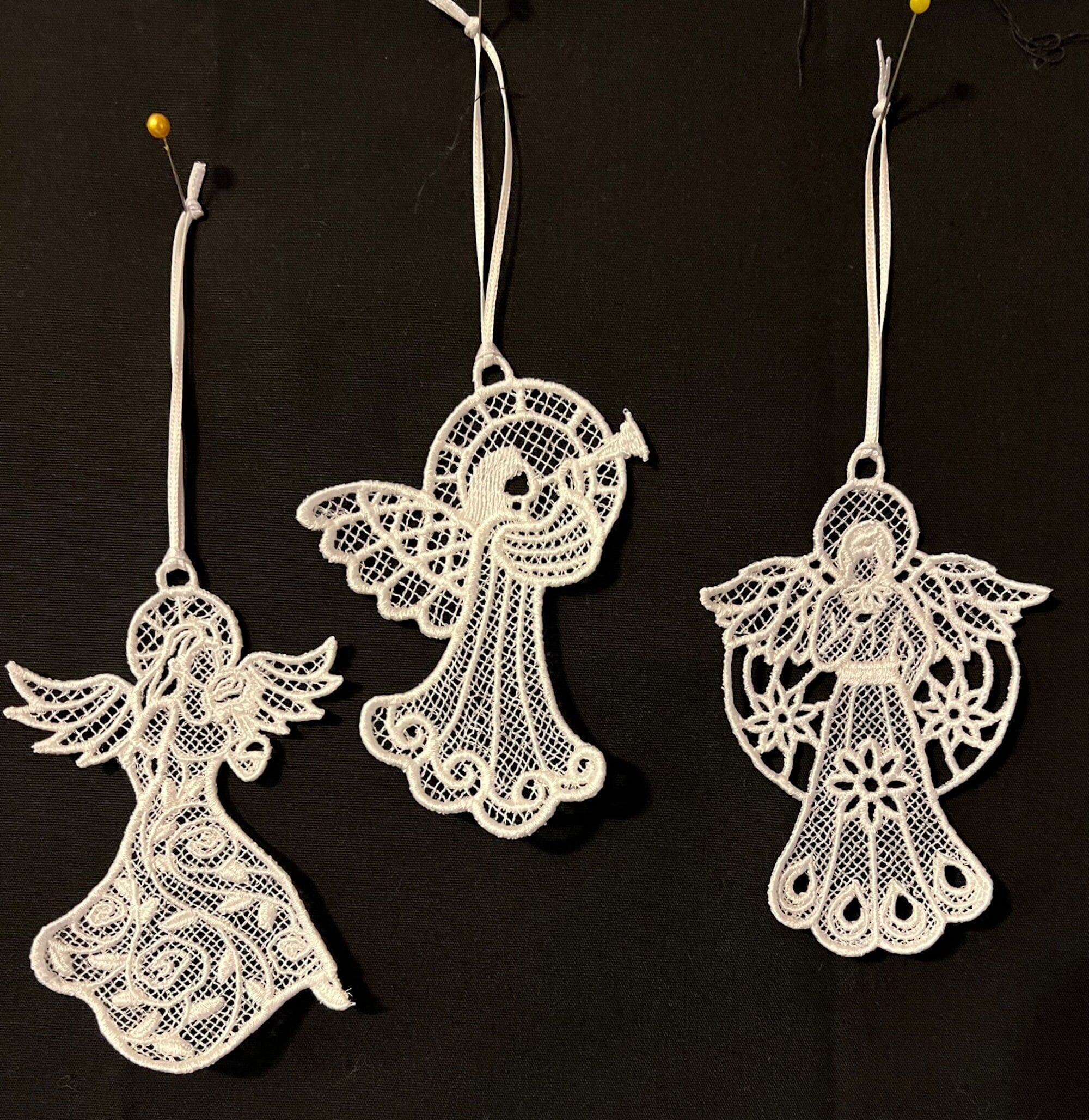Embroidered Lace Angel Christmas Ornaments - Set of 3 - Etsy