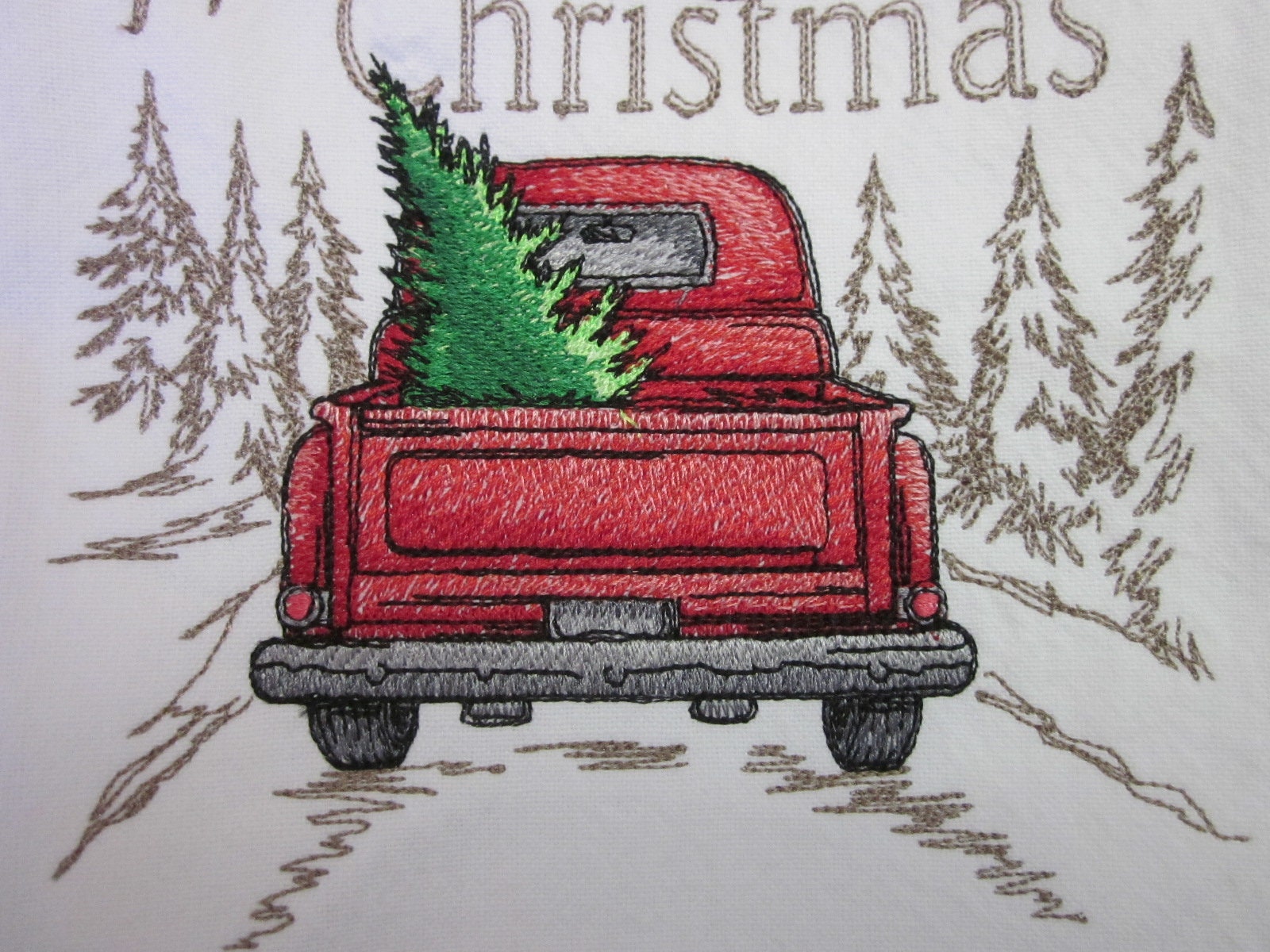 Embroidered Red Christmas Truck/red Truck With Christmas Tree/merry