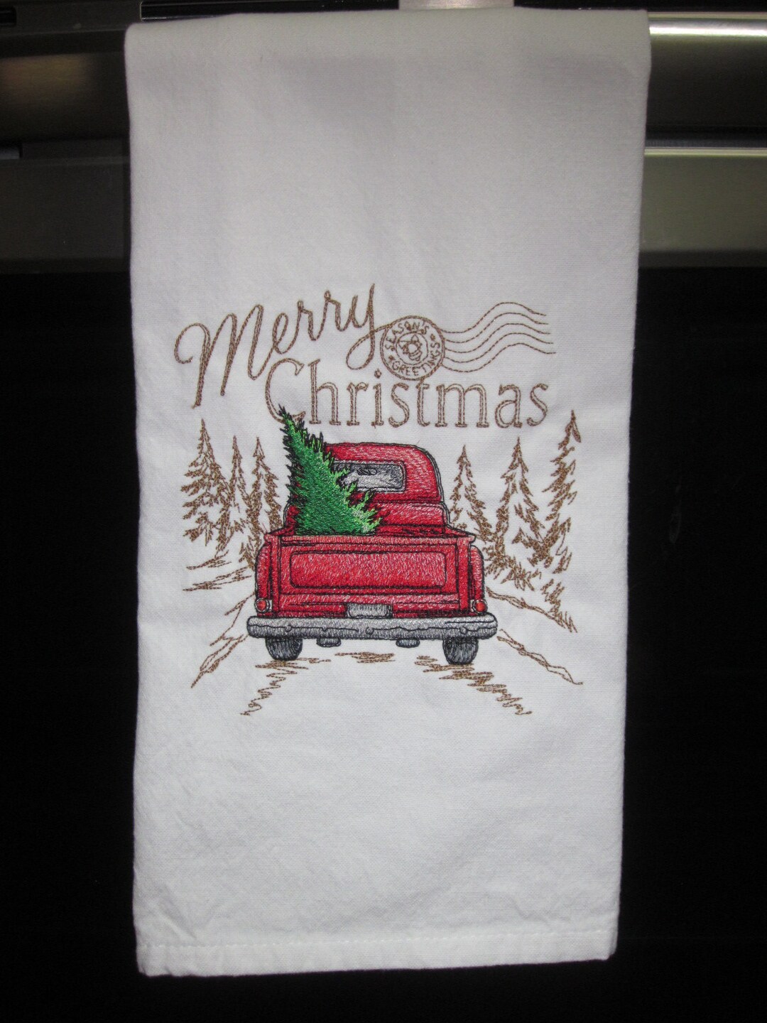 Embroidered Red Christmas Truck/red Truck With Christmas Tree/merry