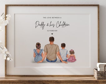 Personalized Dad and Kids Custom Portrait - Unique Family Wall Art ...