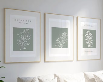 Sage Green Botanical Prints: Set of 3 Natural Home Decor Art