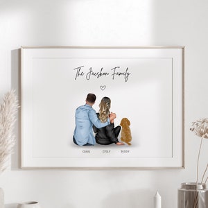 Personalised Couple with Dog Print, couple and dog print, gift for pet owners, Custom Family Portrait with Pet customised gift for couple