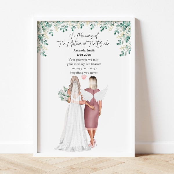 in Memory of the Mother of The Bride Gift,  In Loving Memory Wedding Print, Memorial Personalised Gift, Remembrance Wedding sign, In Memory