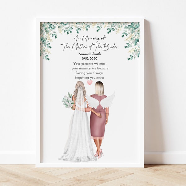 Cadeau en mémoire de la mère de la mariée, Impression de mariage en souvenir, Cadeau personnalisé commémoratif, Panneau du souvenir de mariage, En souvenir