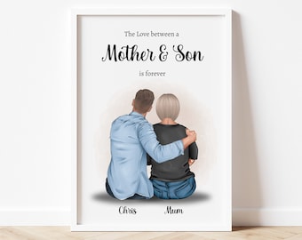 mother and son gift for mum from son custom mum print for mother birthday gift from son personalised framed portrait printed gift for mum