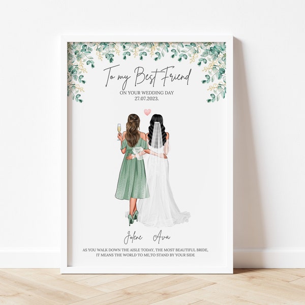 Gift For Best Friend On Her Wedding Day Best Friend Wedding Gift Personalised Wedding Print For Bride Gift from Bridesmaid to Bride