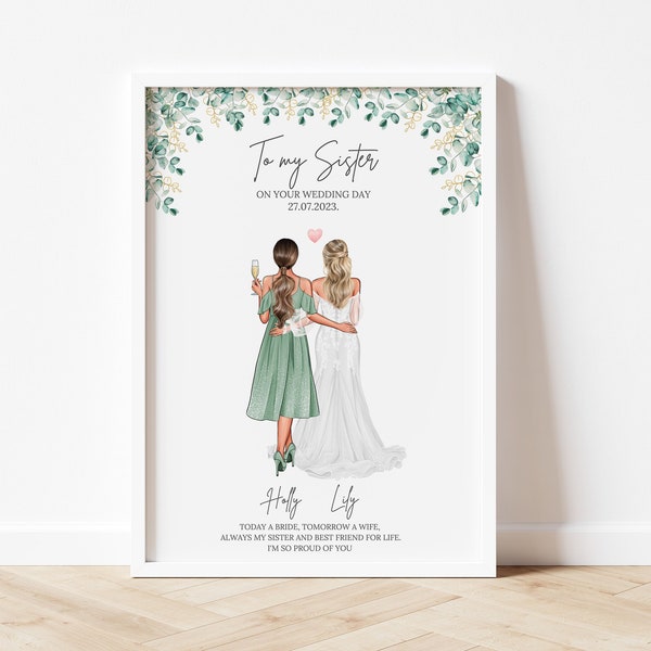 Gift For Sister On Her Wedding Day, Sister Wedding Gift, Personalised Wedding Print For Bride, Gift from Sister to Bride