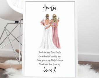 Bridesmaid Thank you gift, Bridesmaid Print, Customised Wedding Print, Bridesmaid gifts, Maid of honour Thank you gift, Wedding gift