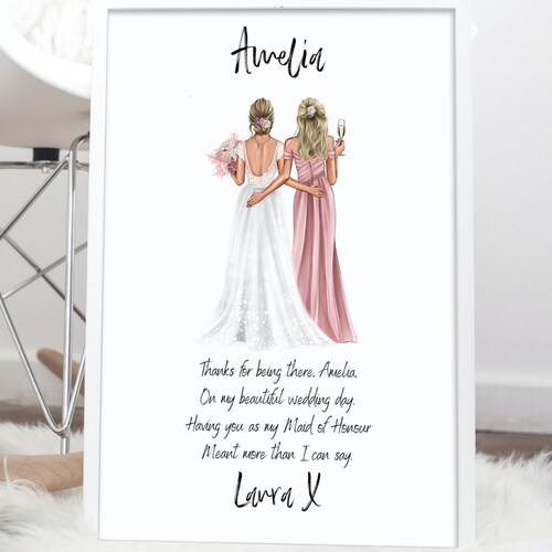 Bridesmaid Thank you gift, Bridesmaid Print, Customised Wedding Print, Bridesmaid gifts, Maid of honour Thank you gift, Wedding gift
