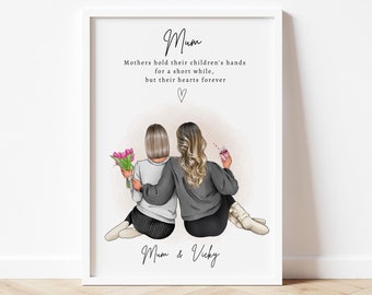 Personalised Mother Daughter portrait, Custom Keepsake Gift for Mum