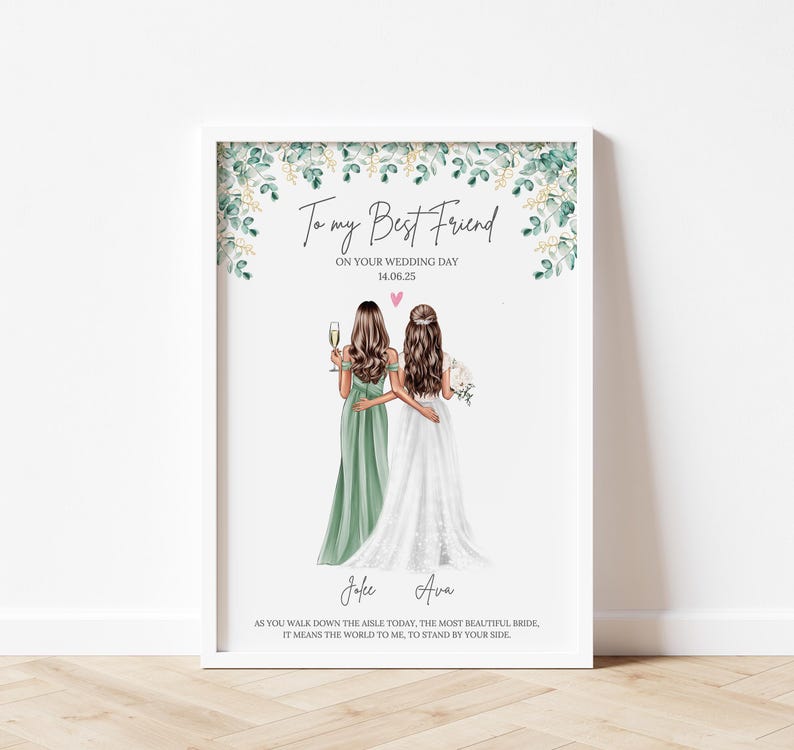 Gift For Best Friend On Her Wedding Day Best Friend Wedding Gift Personalised Wedding Print For Bride Gift from Bridesmaid to Bride image 1