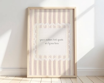 Personalised Quote Wall Art Print, Custom Lyrics Poster, Blue Stripe Lace Print, Wedding Anniversary Gift, Framed Bedroom Decor
