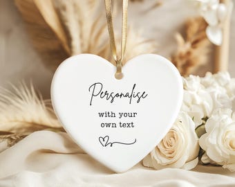 Pallina di Natale in ceramica personalizzata a forma di cuore, decorazione ricordo personalizzata, regalo per mamma, famiglia, amici, arredamento per la casa