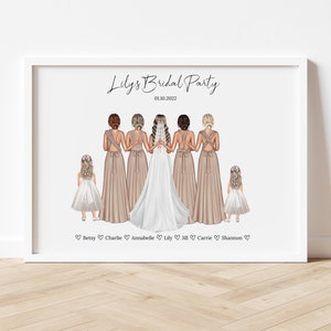 Gepersonaliseerde huwelijkscadeau, print bruidsmeisje, cadeau bruidsmeisje, cadeau bruidsfeest, cadeau bruid,