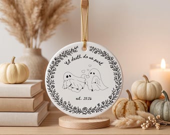 Personalisierte Geisterpaar-Weihnachtskugel, Halloween-Weihnachtsschmuck „Bis dass der Tod uns scheidet“, gotisches Hochzeitsgeschenk, süßes gruseliges Erinnerungsstück zum Jahrestag