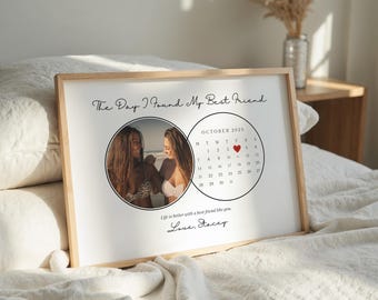 Personalised Best Friend Calendar Photo Print, Friendship Gift for Bestie, Special Date Keepsake, Birthday Present for Her, Framed Wall Art