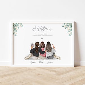 Personalized Mother Daughter Portrait Print: Custom Mum Gift