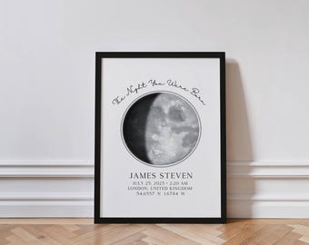 Personalised Night You Were Born Moon Phase Print, Custom Baby Birth Details Poster, Newborn Nursery Wall Art, Christening Gift