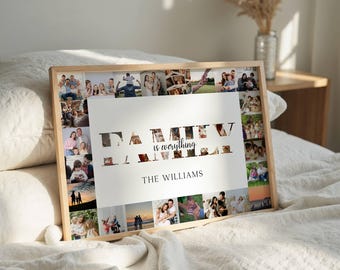 Personalised Family Photo Collage Print, Custom Surname Wall Art, Family Is Everything Poster, Gift For Mum Dad Grandparents