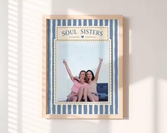 Best Friend Christmas Gift, Personalised Photo Print, Blue Striped Wall Art, Soul Sisters Keepsake, Sister Birthday Gift, Friendship Print