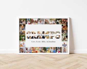Personalised Gramps Photo Collage Print, Fathers Day Gift for Grandad, Custom Nana Photo Frame, Family Picture Keepsake for Grandfather