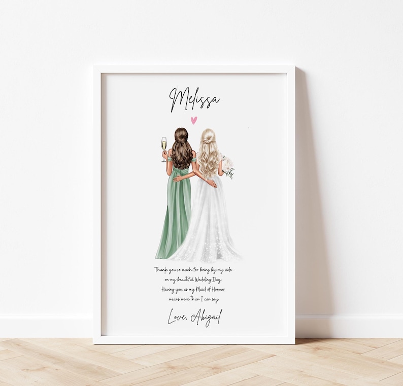 Personalised gift, Maid of honour Print, Customised Best Friend Print, Maid of honour gift, Maid of honour Thank you gift, Wedding gift image 1