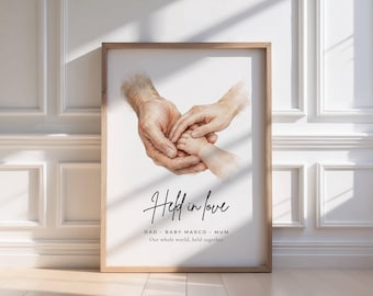 Custom Family Hands Print, New Baby Gift for Mum, Personalised Watercolour Family Portrait, Newborn Baby Shower Gift, Family Wall Art