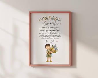 Personalised Teacher Thank You Print, Custom Teacher Poem Gift, End of Term Gift, Nursery Teacher Gift, Framed Teacher Appreciation Wall Art