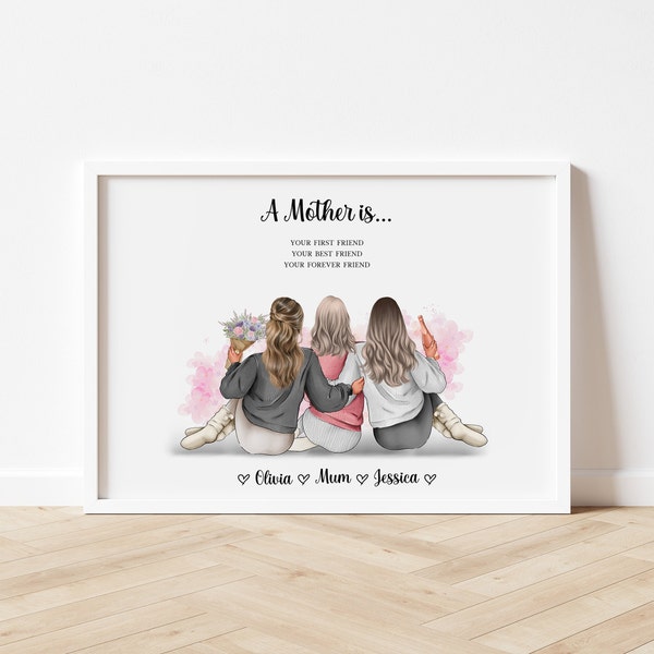 Personalised gift for mum gift for mothers day mother daughter gift for  her mum birthday gift custom portrait for mother and daughters