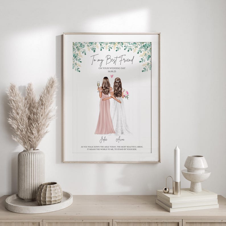 Gift For Best Friend On Her Wedding Day Best Friend Wedding Gift Personalised Wedding Print For Bride Gift from Bridesmaid to Bride image 8