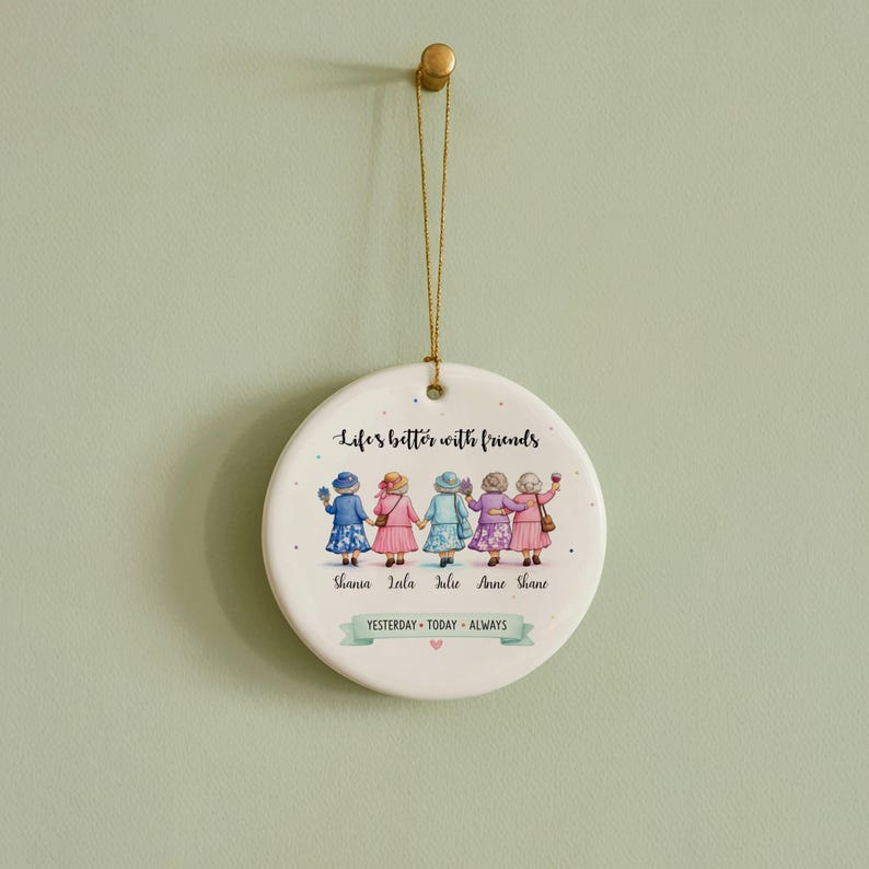 Personalised Best Friends Ceramic Ornament, Custom Friendship Keepsake Bauble, Friend Group Gift For Her, Birthday Decoration
