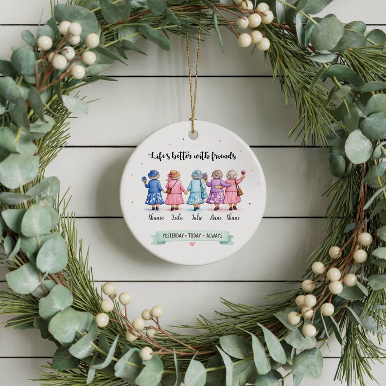 Personalised Best Friends Ceramic Ornament, Custom Friendship Keepsake Bauble, Friend Group Gift For Her, Birthday Decoration