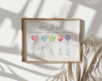 Personalised Family Balloon Print, Custom Names Wall Art, Mum Nan Grandparent Gift, Framed Family Keepsake, Christmas Home Gift